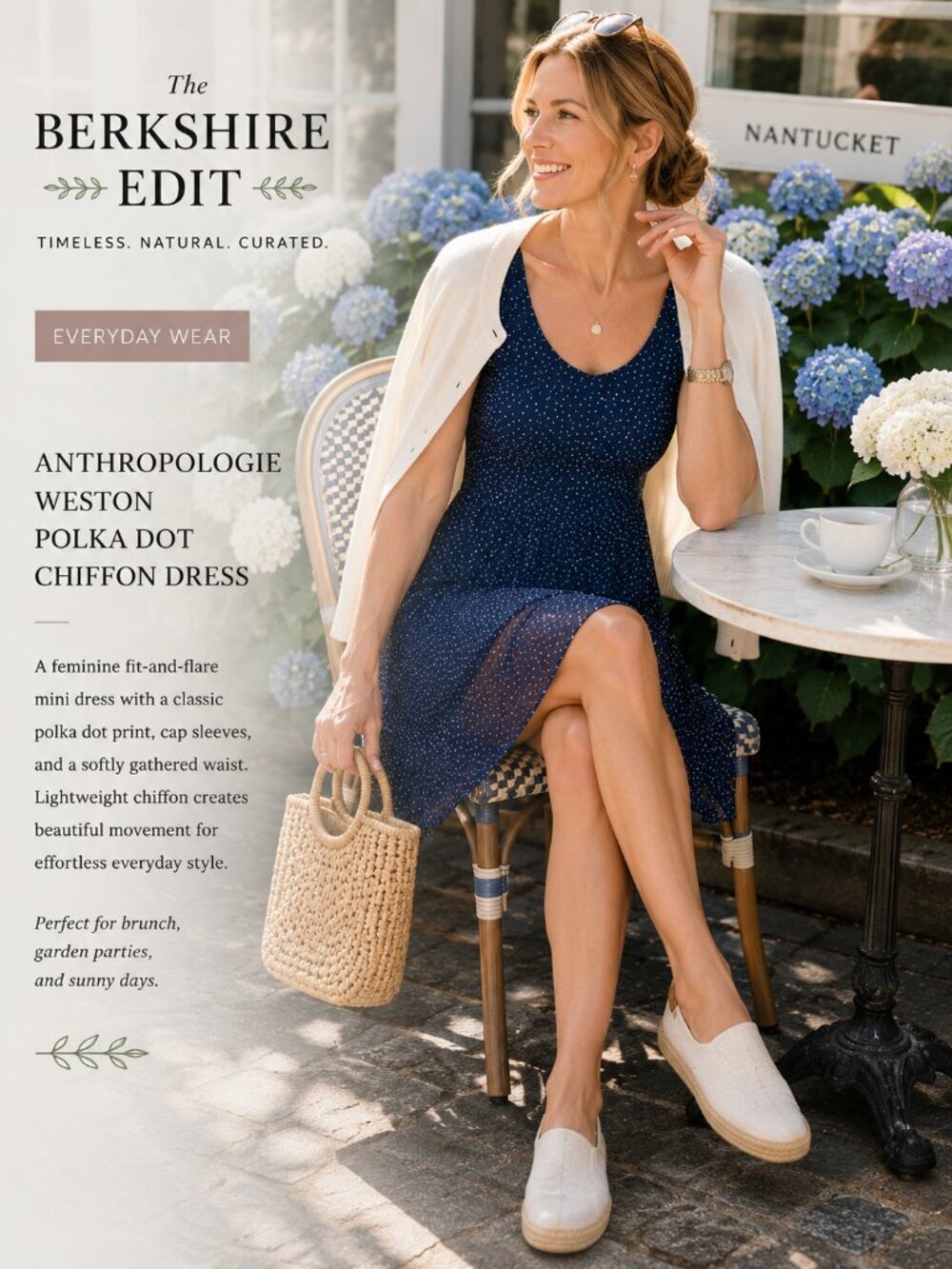 Anthropologie Weston Blue Polka Dot Fit Flare Midi Dress XS Navy Chiffon